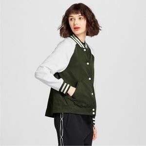 Hunter for Target Varsity Jacket in Forest Green and Crisp White